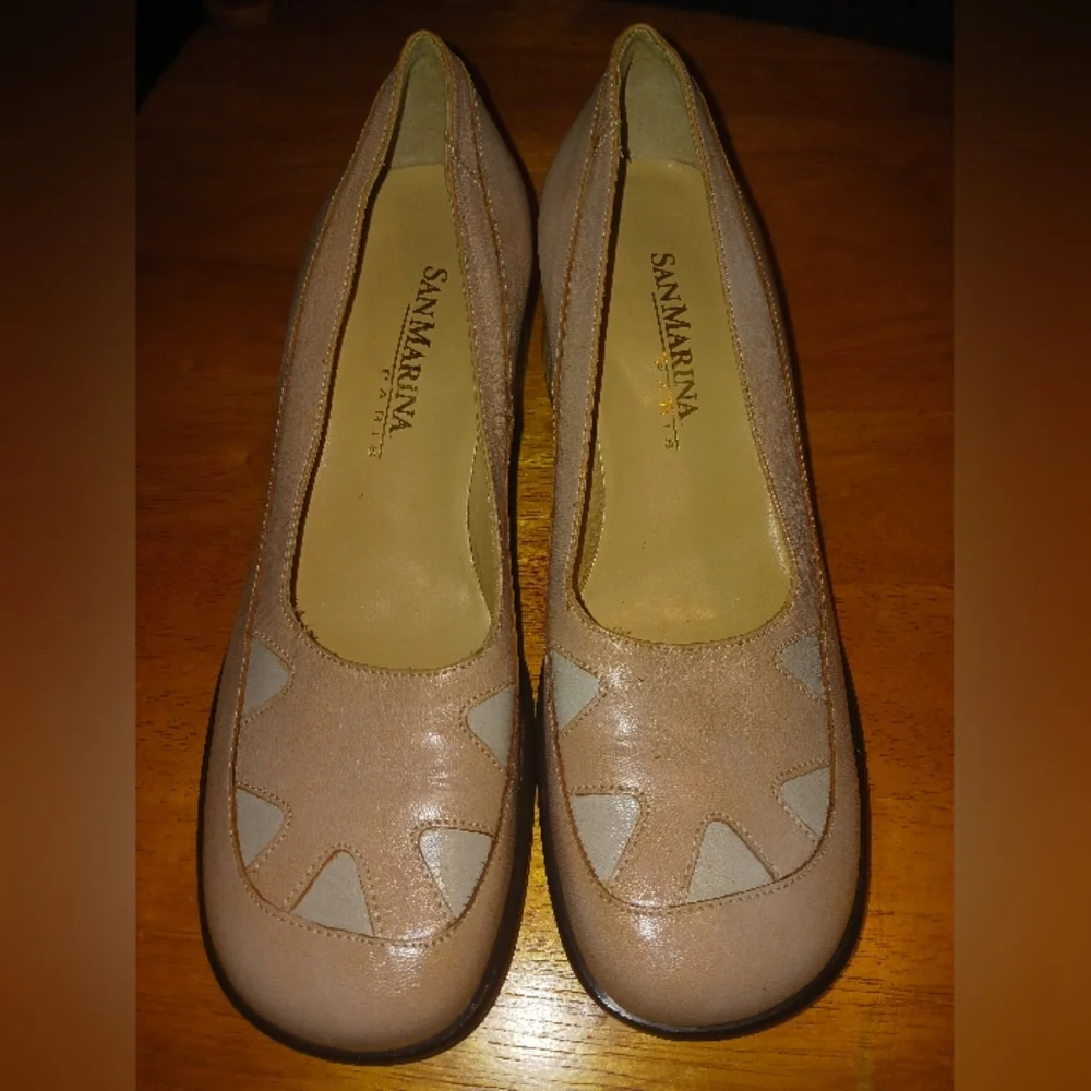 San Marina Paris Blush Leather Block Heel Shoes Size 41 US 10 Twee Vintage